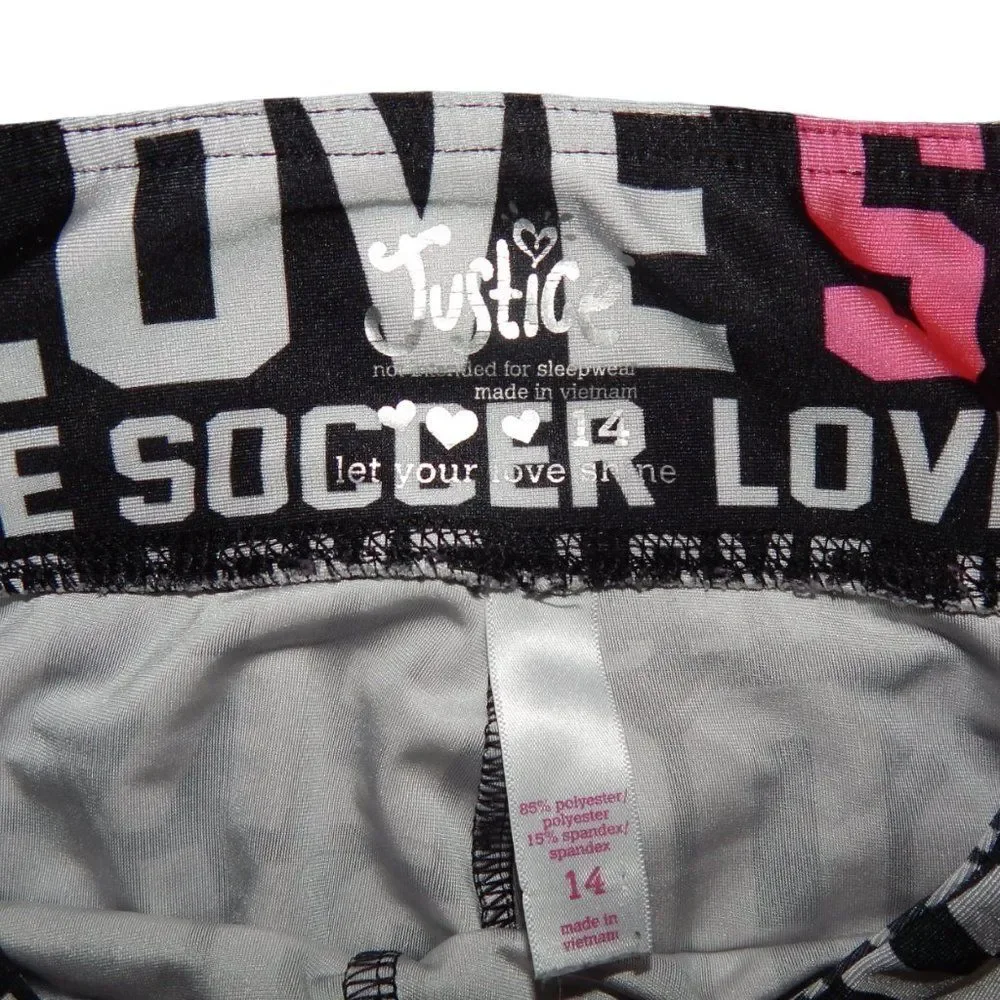 Justice Girls Size 14 Black Pink White Love Soccer Activewear Leggings